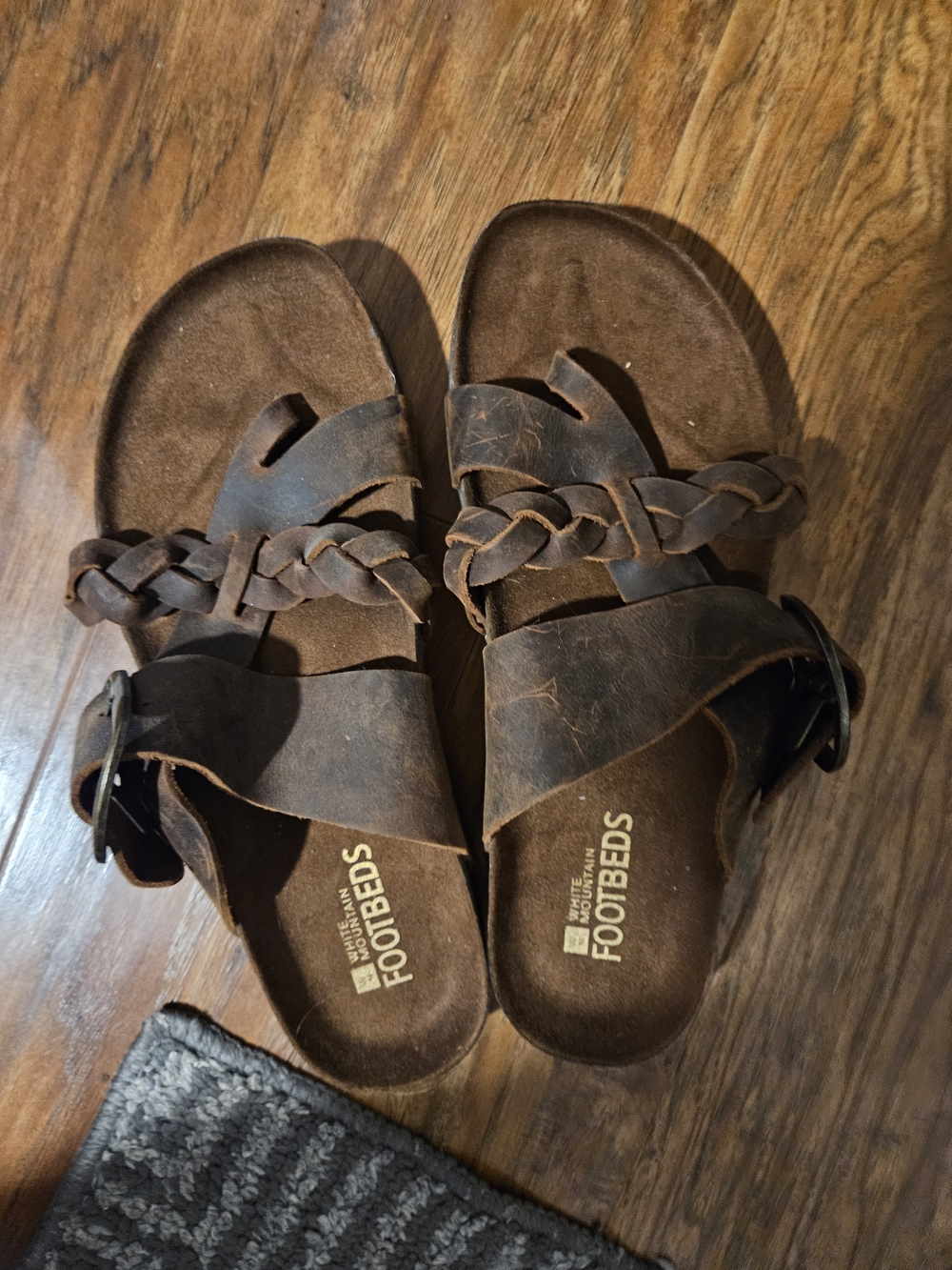 White Mountain Brown Braided Leather Slide Sandals with Buckle